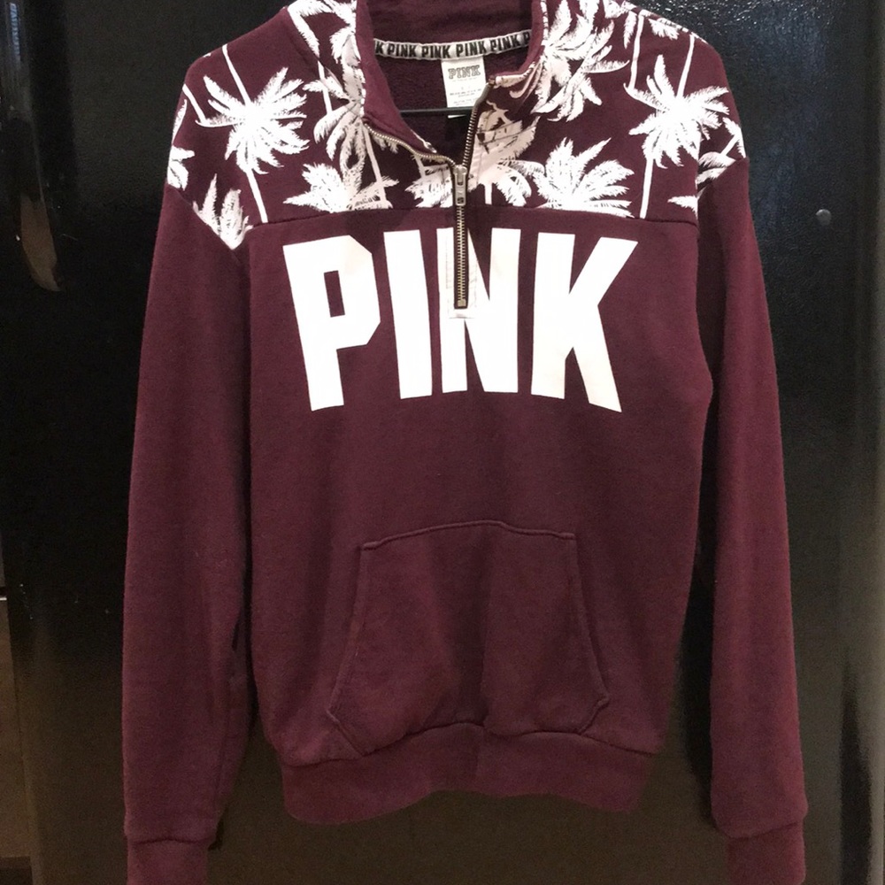 PINK burgundy half zip fleece jacket